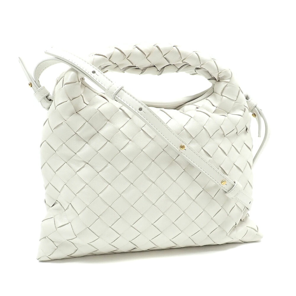 Bottega Veneta Mini Hop Shoulder Bag for Women, White Calfskin, 777586V3IV19156